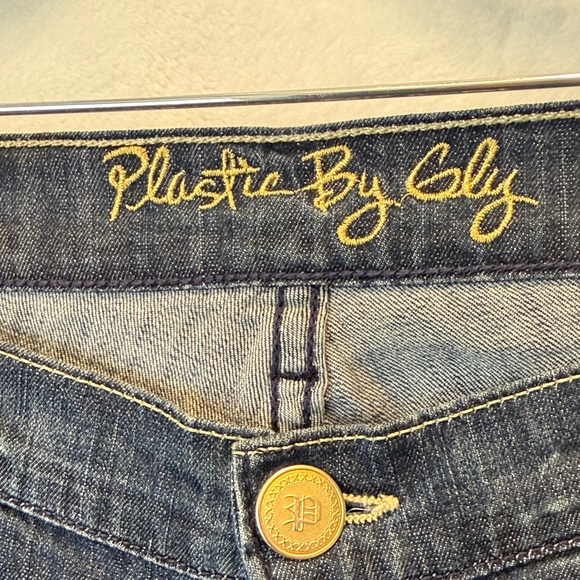 Vtg Plastic By GLY Dark Wash Low Rise Ultra Flare Jeans - Made in USA Y2K - Picture 2 of 6